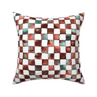 watercolor checkerboard 1" squares - black, coral, mint, white