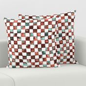 watercolor checkerboard 1" squares - black, coral, mint, white