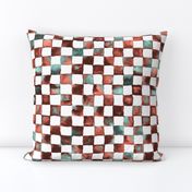 watercolor checkerboard 1" squares - black, coral, mint, white