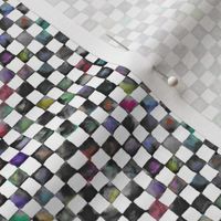 tiny watercolor checker, 1/4" squares - black, white, colorful