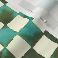 watercolor checkerboard - olive and teal on cream
