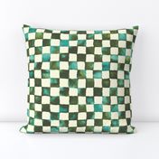 watercolor checkerboard - olive and teal on cream