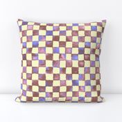 watercolor checkerboard 1" squares - summercolors brown, pink, blue, cream