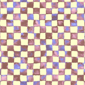 watercolor checkerboard 1" squares - summercolors brown, pink, blue, cream