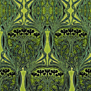 Art Nouveau Poppies-Green