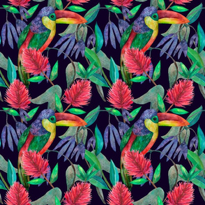 Exotic colorful floral watercolor seamless pattern