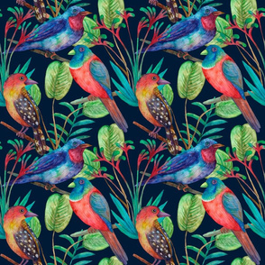 Colorful floral seamless background with birds