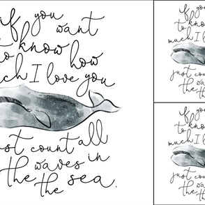 1 blanket + 2 loveys: whale // if you want to know how much I love you // gray