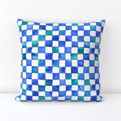 watercolor checker - cobalt blue, teal and white