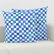 watercolor checker - cobalt blue, teal and white