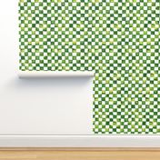 watercolor checker - grass green, yellow and white