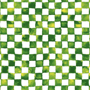 watercolor checker - grass green, yellow and white