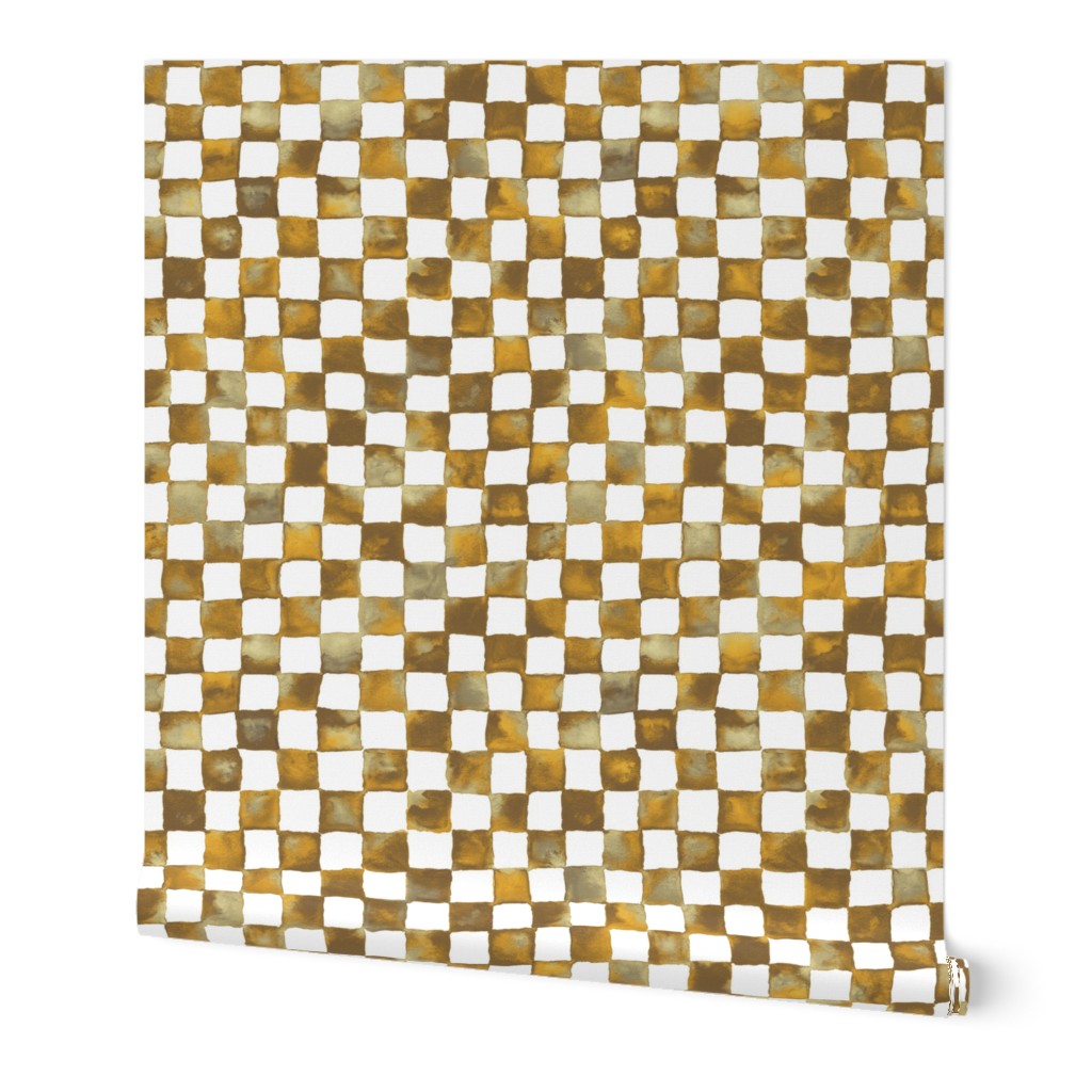 watercolor checker - brown, gold, tan and white
