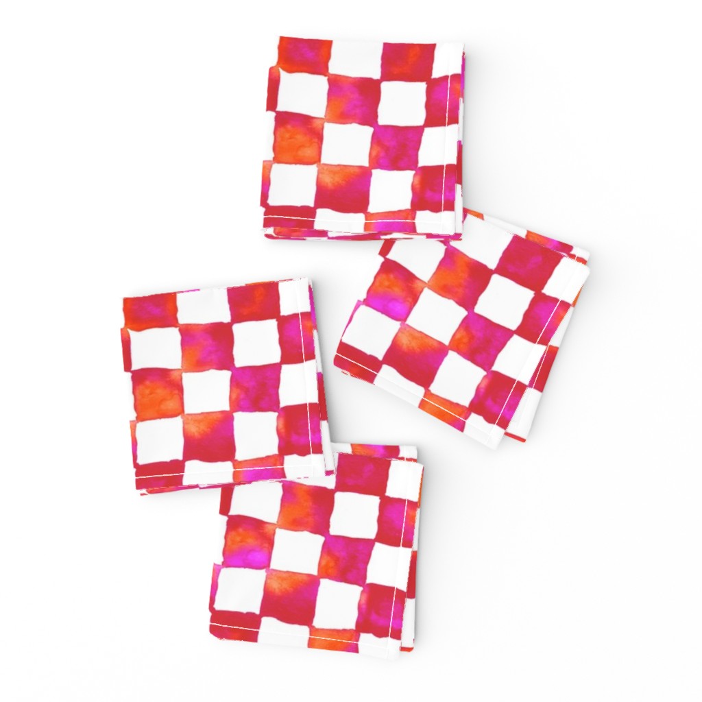 watercolor checkerboard - red, orange, hot pink and white