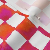 watercolor checkerboard - red, orange, hot pink and white