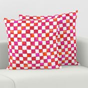 watercolor checkerboard - red, orange, hot pink and white