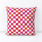 watercolor checkerboard - red, orange, hot pink and white