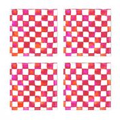 watercolor checkerboard - red, orange, hot pink and white