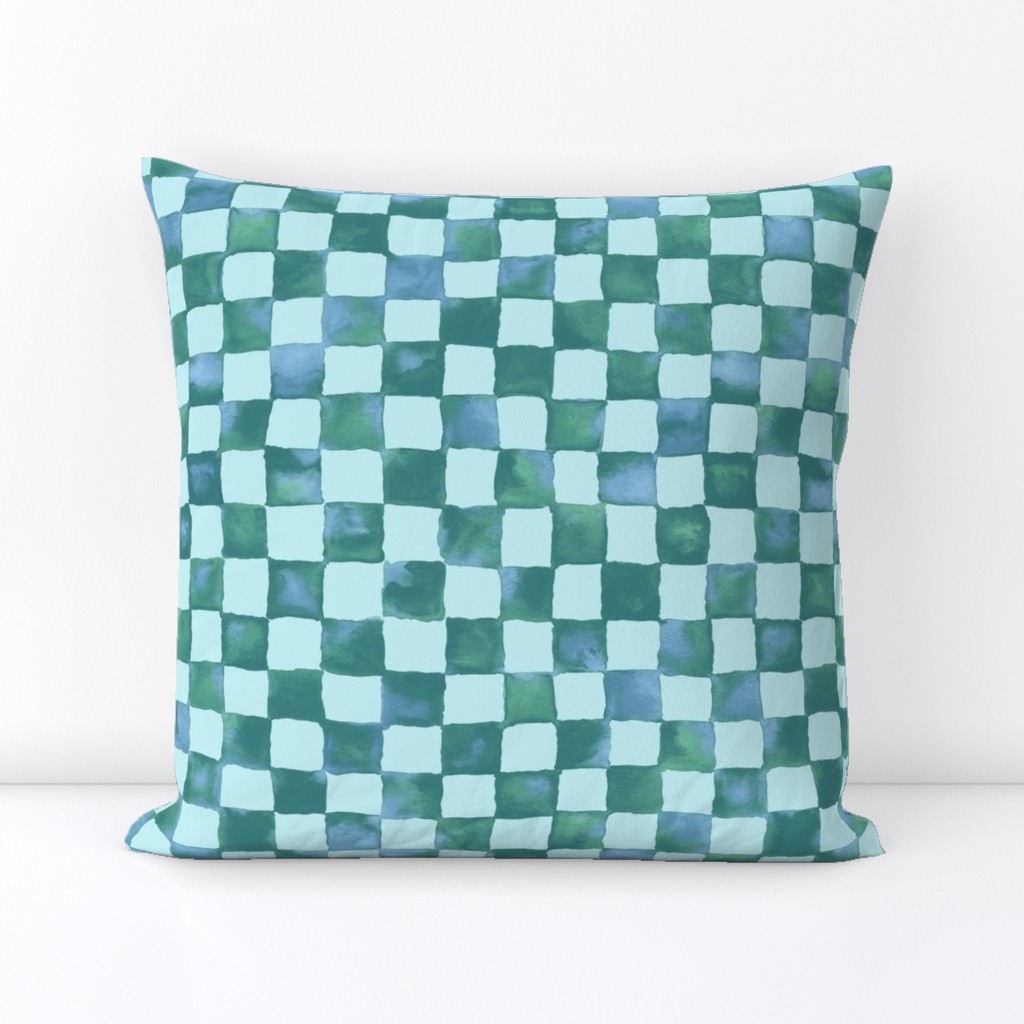 watercolor checkerboard - soft aqua