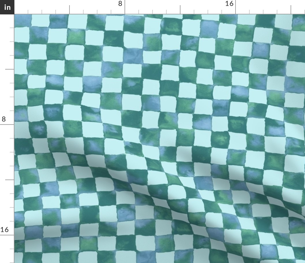 watercolor checkerboard - soft aqua