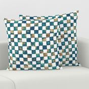 watercolor checkerboard - navy, teal, brown and white