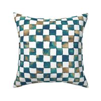 watercolor checkerboard - navy, teal, brown and white