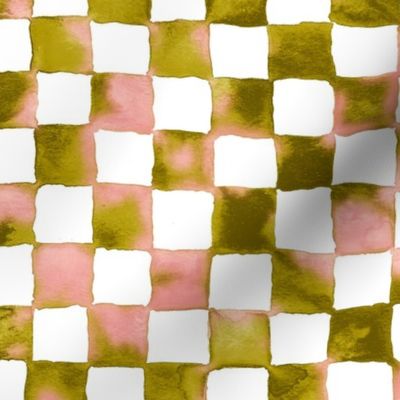 watercolor checkerboard - pink, bronze and white