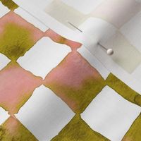 watercolor checkerboard - pink, bronze and white