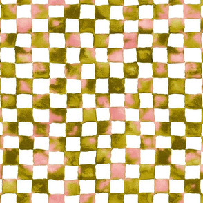 watercolor checkerboard - pink, bronze and white