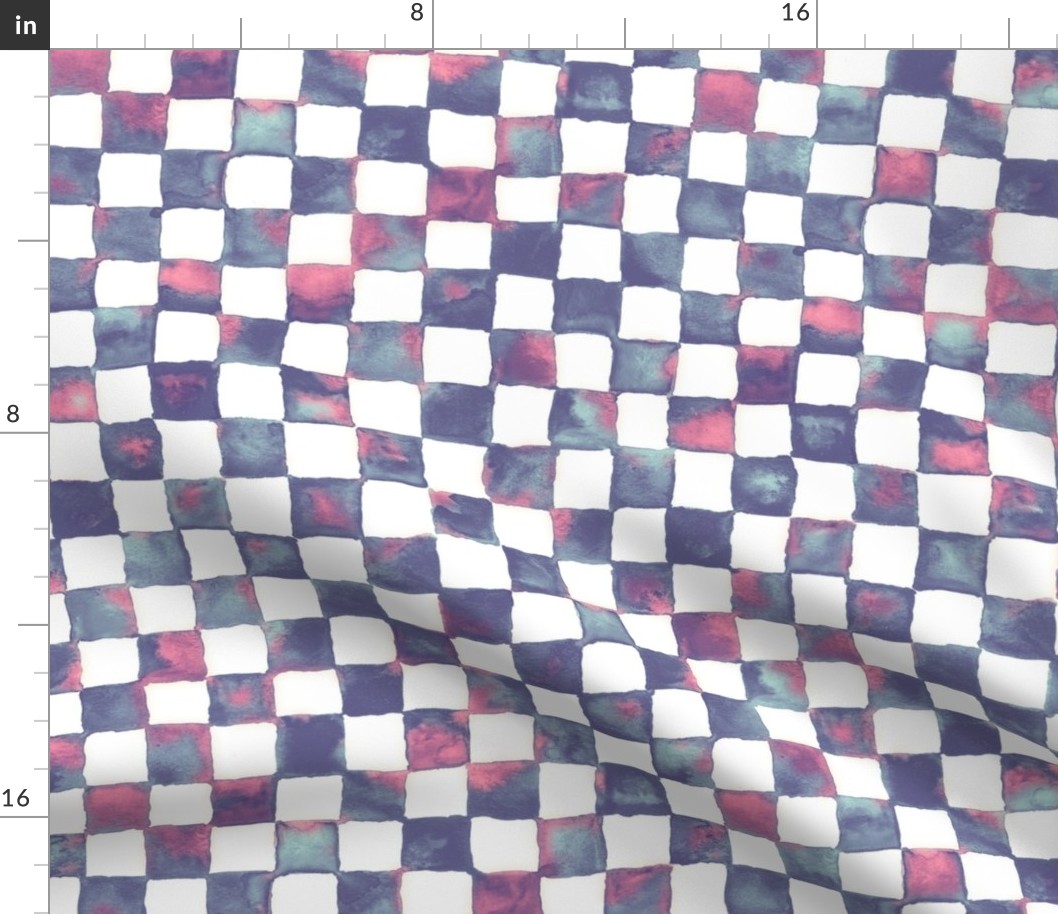 watercolor checkerboard - purple, blue, pink