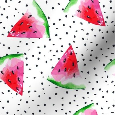 8" Pink Summer Watermelons on Dots // Large