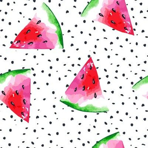 8" Pink Summer Watermelons on Dots // Large