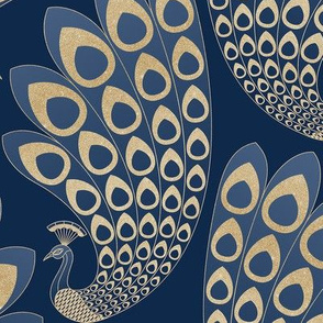Blue and Gold Art Deco Peacock