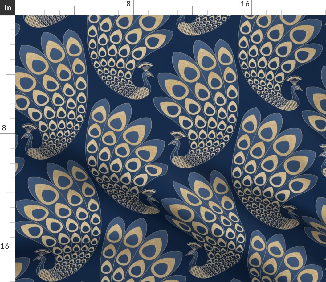 Blue and Gold Art Deco Peacock