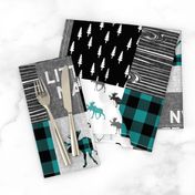 little man - moose patchwork woodland - grey, black, dark teal