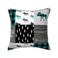 little man - moose patchwork woodland - grey, black, dark teal