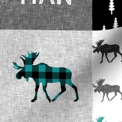 little man - moose patchwork woodland - grey, black, dark teal