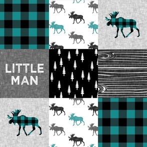 little man - moose patchwork woodland - grey, black, dark teal