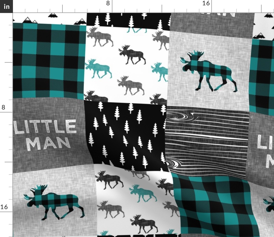 little man - moose patchwork woodland - grey, black, dark teal