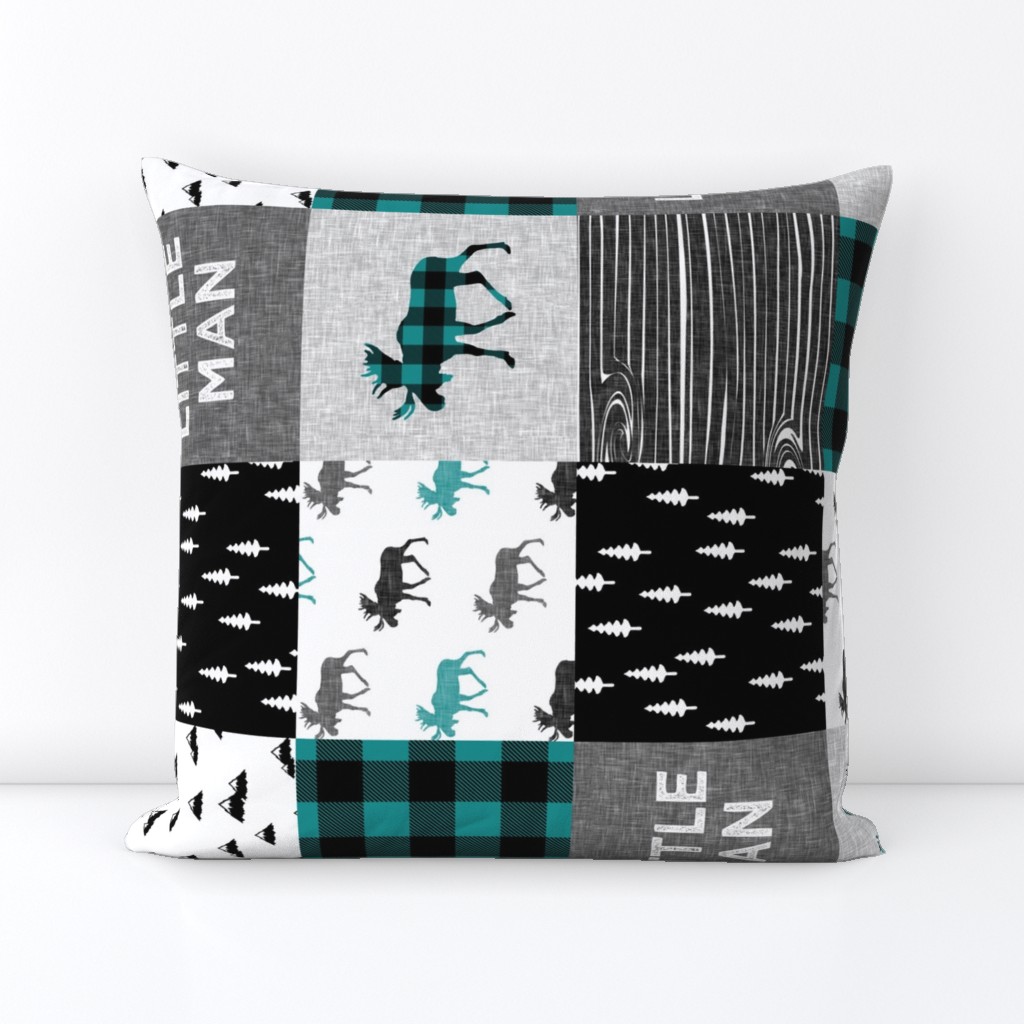 little man - moose patchwork woodland - grey, black, dark teal (90)