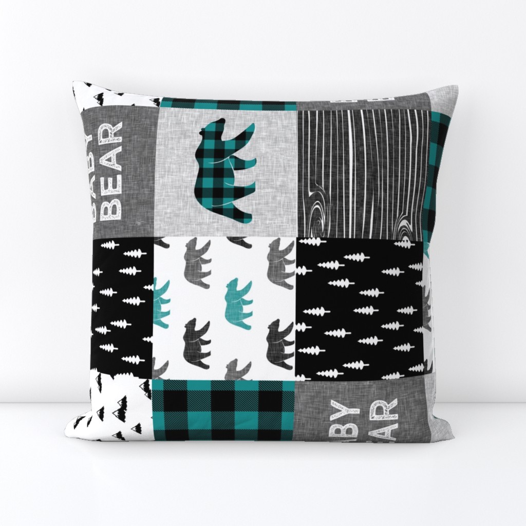 baby bear patchwork woodland - grey, black, dark teal (90)