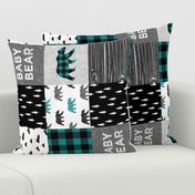 baby bear patchwork woodland - grey, black, dark teal (90)