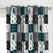 baby bear patchwork woodland - grey, black, dark teal (90)