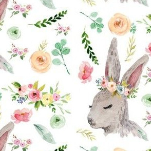 Bunny with Spring Watercolor Flowers Smaller 