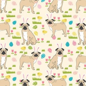 pug easter spring dog fabric easter eggs lite yellow
