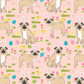 pug easter spring dog fabric easter eggs pink