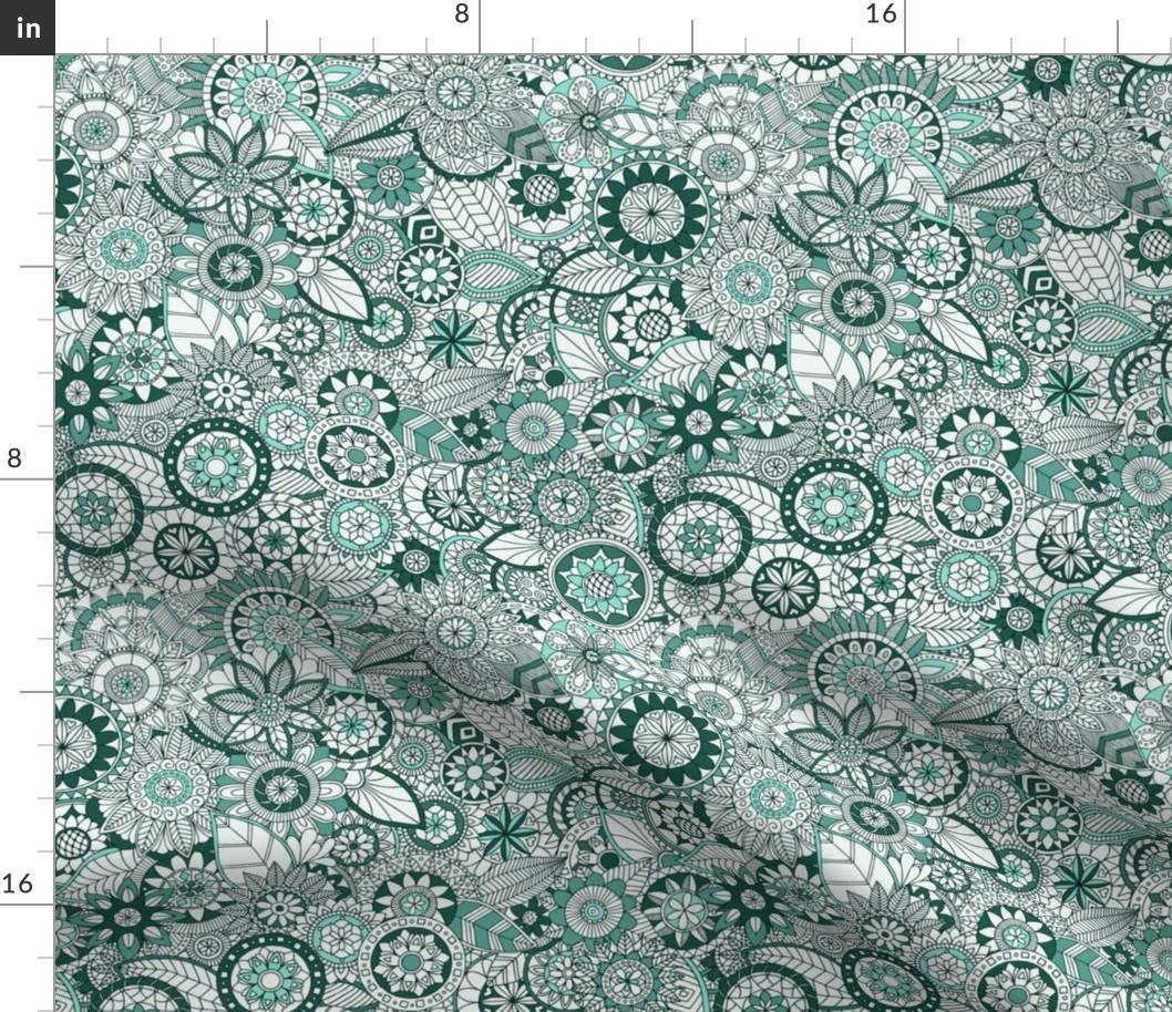 Monochrome Doodle Mania - Teal