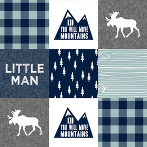 Little Man & You Will Move Mountains Quilt Top - navy and dusty blue 