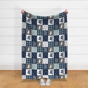 Little Man & You Will Move Mountains Quilt Top - navy and dusty blue (90)