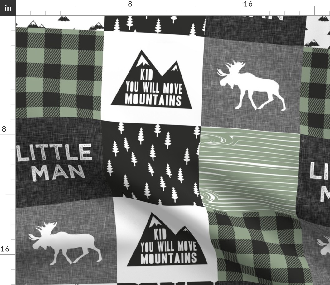 Little Man & You Will Move Mountains Quilt Top - sage